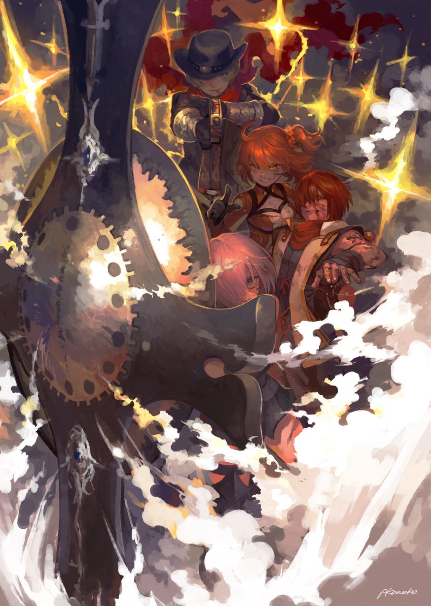 mash kyrielight, fujimaru ritsuka, fuuma kotarou, and billy the kid (fate and 1 more) drawn by akaneko_(redakanekocat)