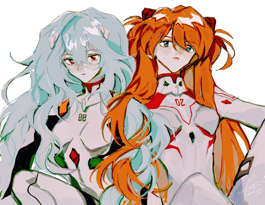 souryuu asuka langley and ayanami rei (neon genesis evangelion and 2 more) drawn by rikachi_0506