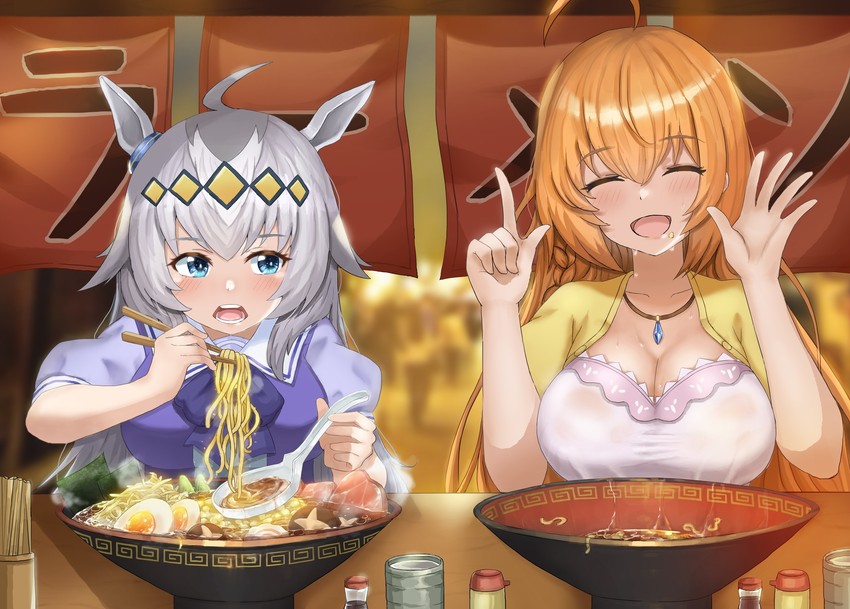 oguri cap and pecorine (umamusume and 1 more) drawn by woodpecker_(alsdndlekd)