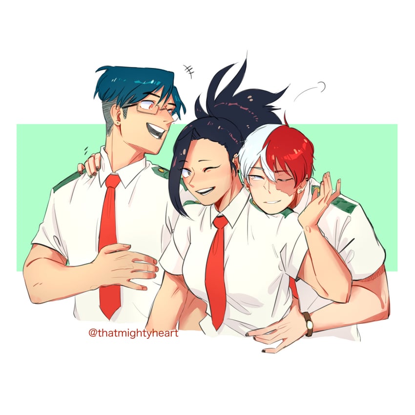 todoroki shoto, yaoyorozu momo, and iida tenya (boku no hero academia) drawn by thatmightyheart