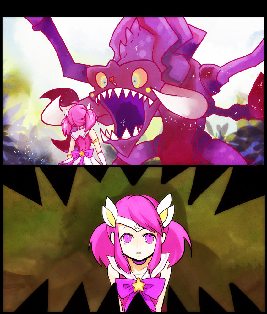 tomoe mami, charlotte, lux, star guardian lux, cho'gath, and 1 more (mahou shoujo madoka magica and 1 more) drawn by aa2233a