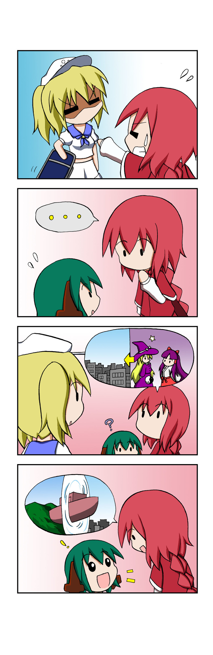 hakurei reimu, kirisame marisa, kasodani kyouko, okazaki yumemi, and kitashirakawa chiyuri (touhou) drawn by rakugaki-biyori