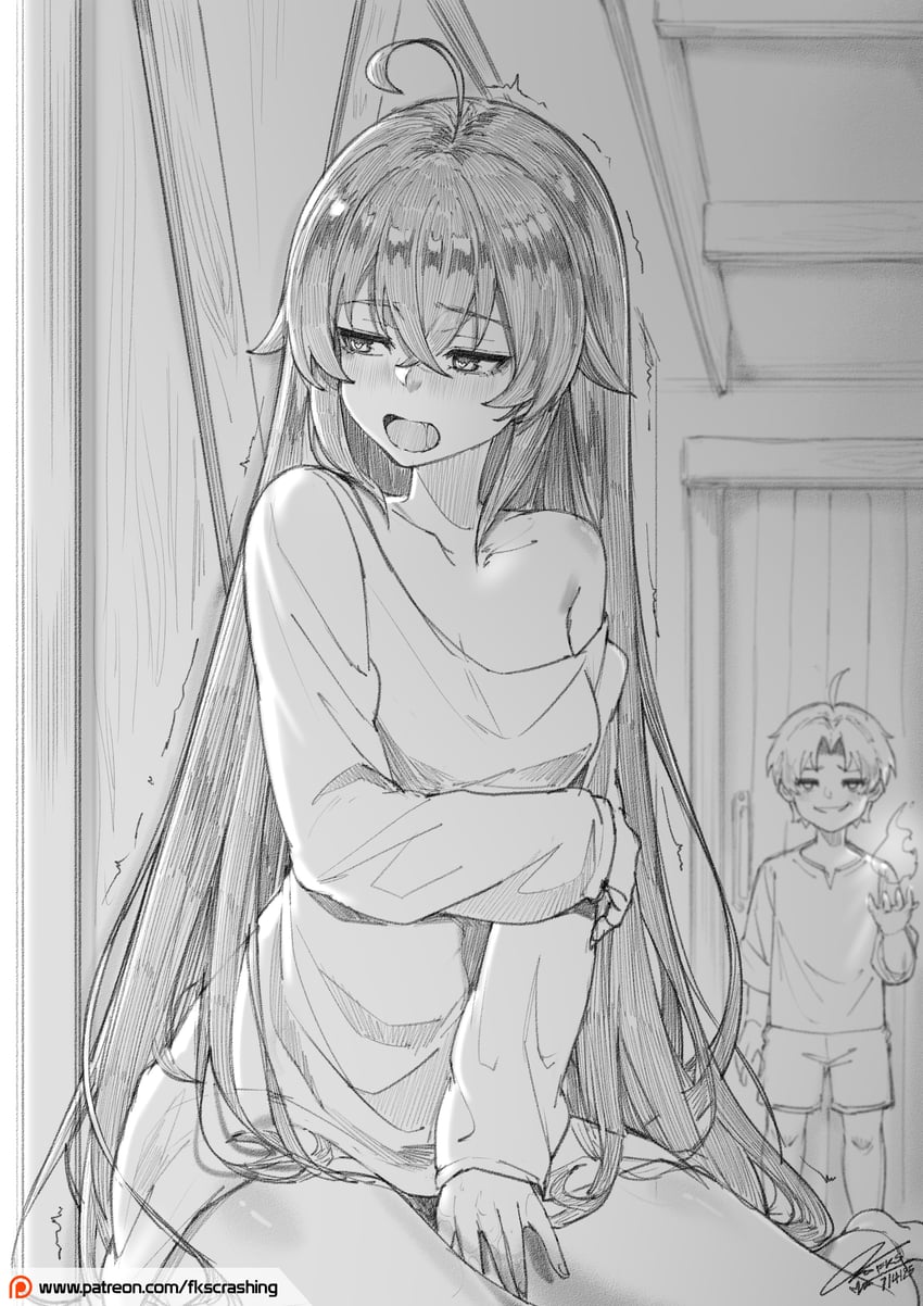 roxy migurdia and rudeus greyrat (mushoku tensei) drawn by fkscrashing