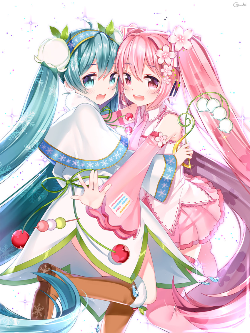 hatsune miku, yuki miku, and sakura miku (vocaloid) drawn by gendo0032