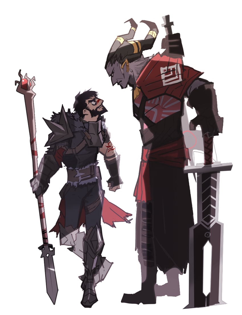 garrett hawke and arishok (dragon age and 1 more) drawn by pepepegle