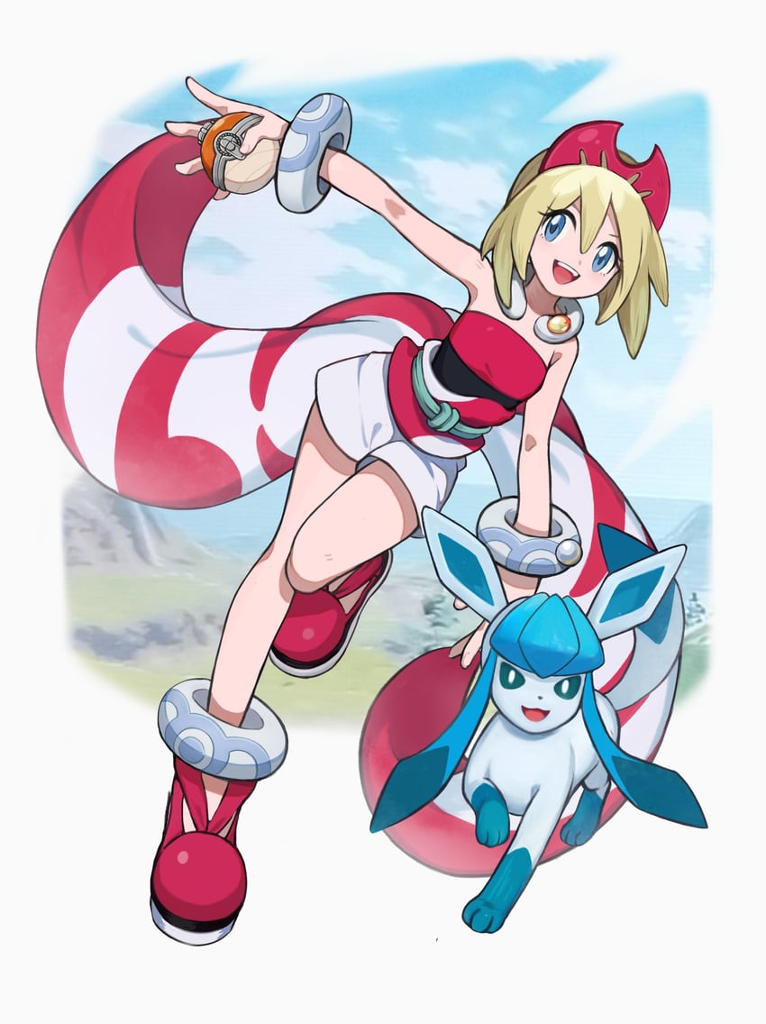 glaceon and irida (pokemon and 1 more) drawn by fly_sister123