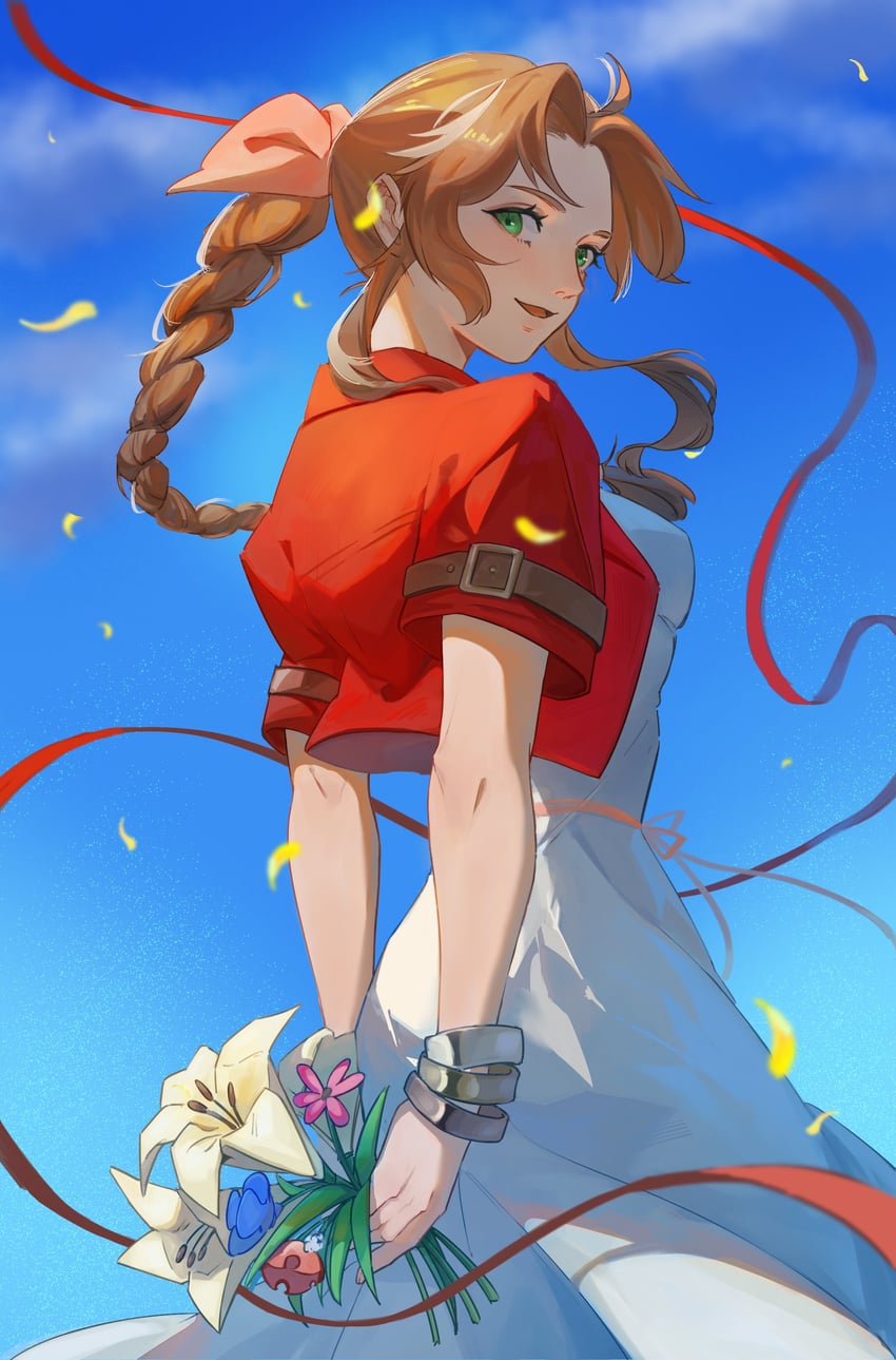 aerith gainsborough (final fantasy and 3 more) drawn by cyrushisa