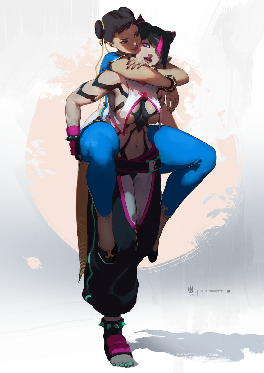 chun-li and han juri (street fighter and 1 more) drawn by monster_wolf