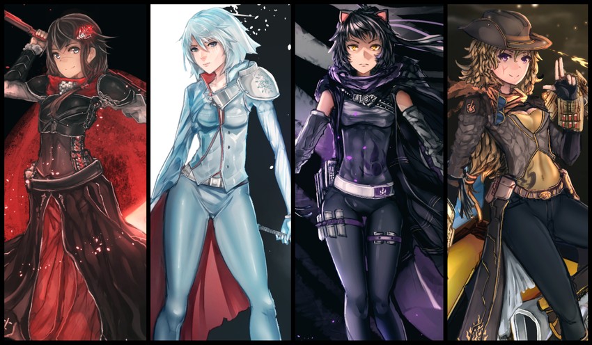 ruby rose, weiss schnee, yang xiao long, and blake belladonna (rwby) drawn by advarcher