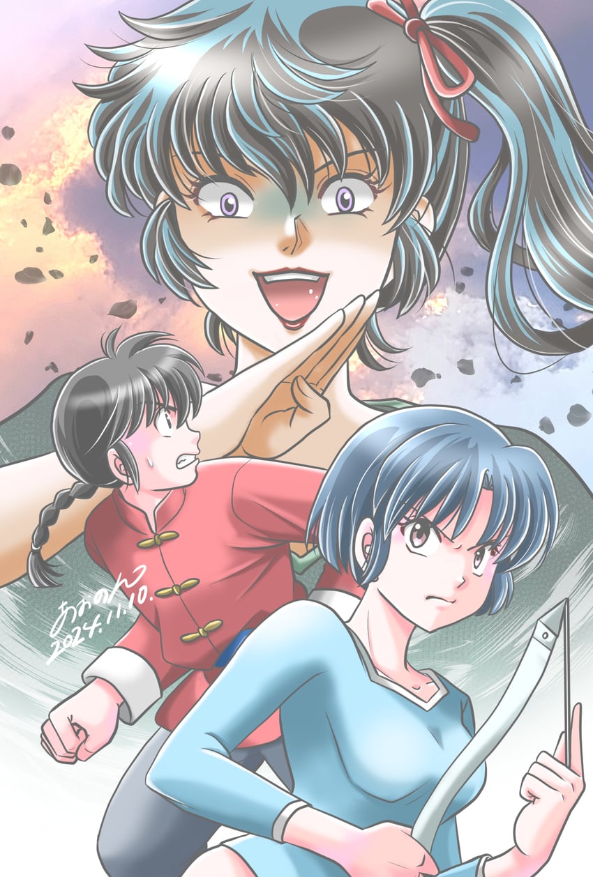 tendou akane, saotome ranma, and kunou kodachi (ranma 1/2) drawn by aononmi