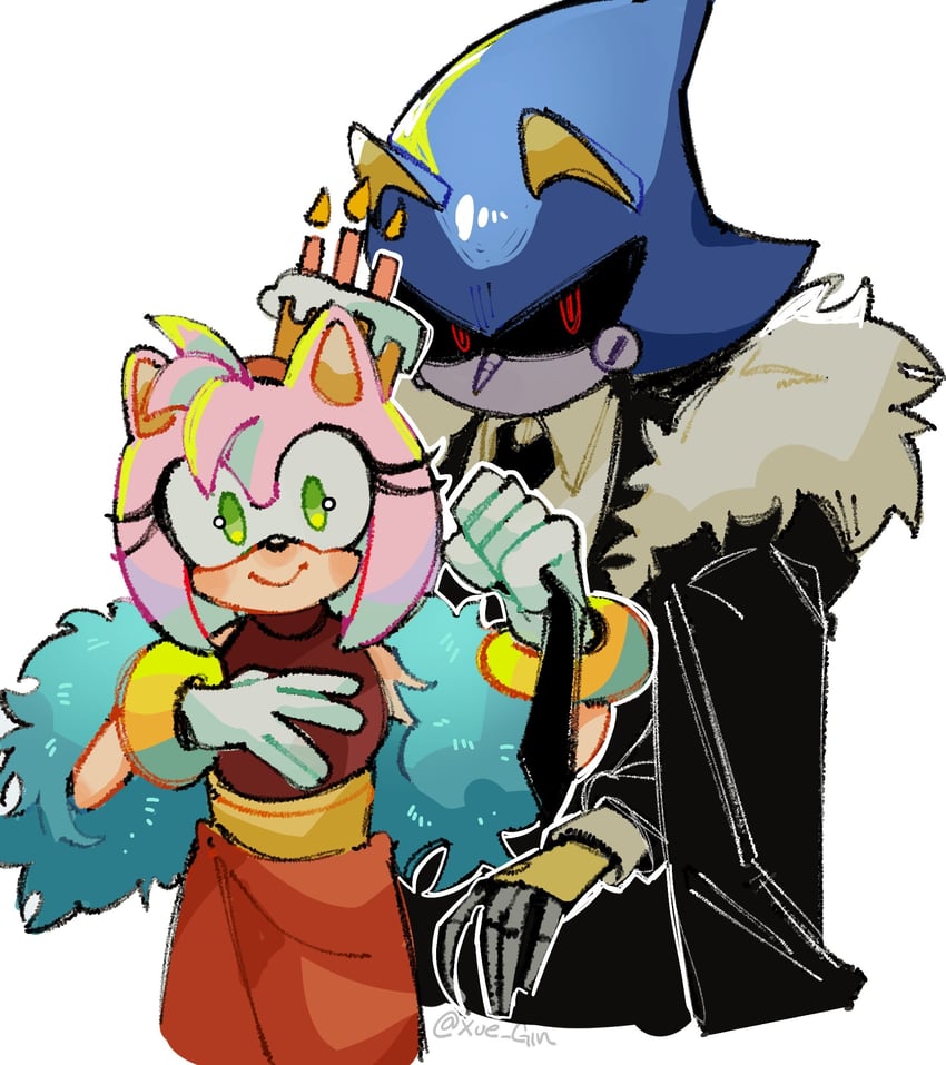 amy rose and metal sonic (sonic and 1 more) drawn by xue_gin