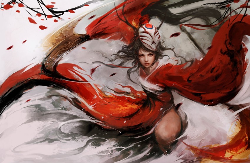 akali and blood moon akali (league of legends) drawn by muju
