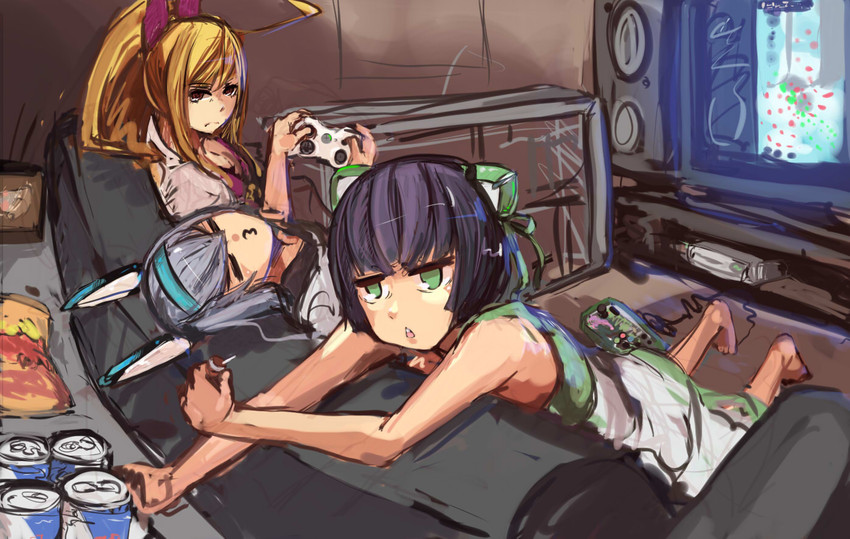 maria, shuri, and hikari (red bull and 2 more) drawn by panties_(pantsu-pirate)