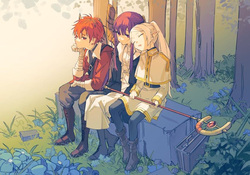 frieren, fern, and stark (sousou no frieren) drawn by kurattes