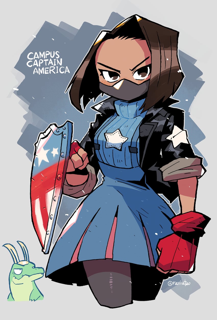 captain america, loki, and arielle agbayani (marvel and 1 more) drawn by rariatto_(ganguri)