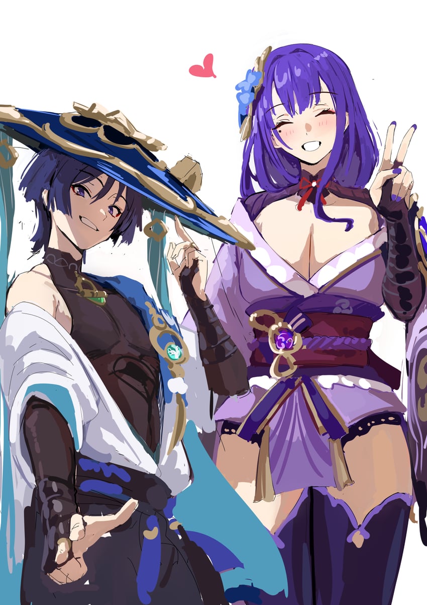 raiden shogun, scaramouche, and wanderer (genshin impact) drawn by chela77