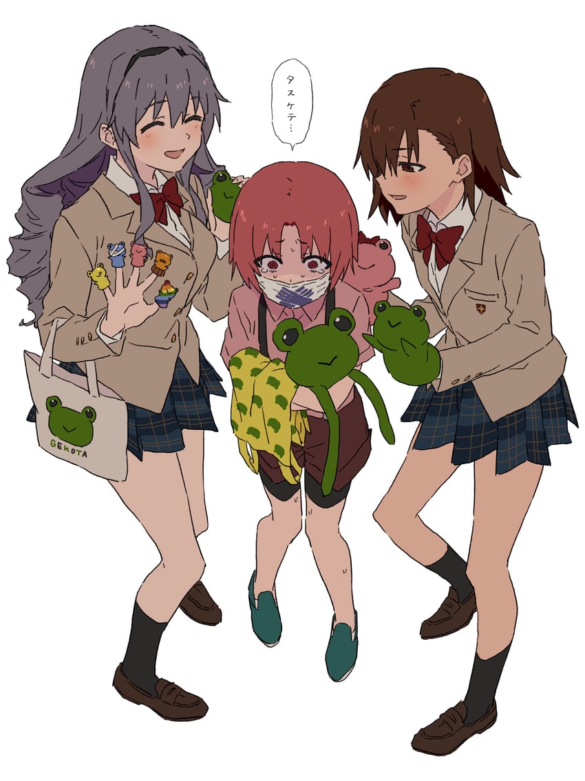 misaka mikoto, gekota, hokaze junko, pyonko, iizumi rita, and 1 more (toaru majutsu no index and 3 more) drawn by teruya_(6w6y)