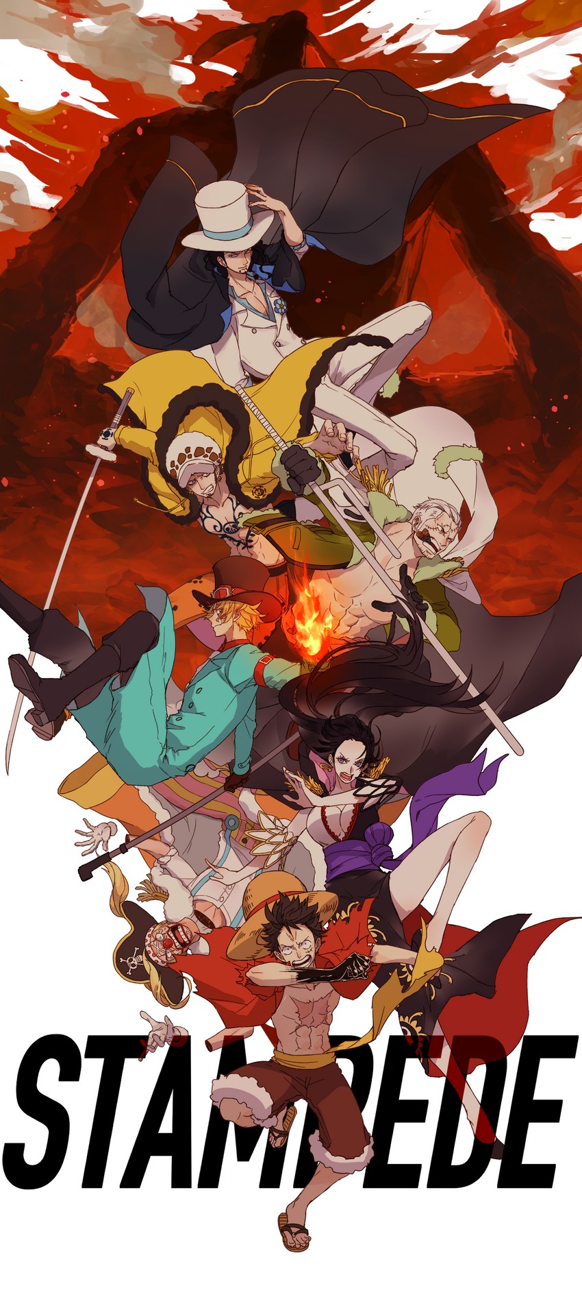 monkey d. luffy, trafalgar law, boa hancock, sabo, buggy the clown, and 2 more (one piece and 1 more) drawn by akazu_kieshi