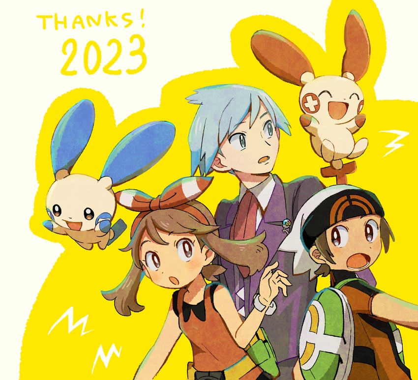 may, brendan, steven stone, minun, and plusle (pokemon and 1 more) drawn by popcorn_91