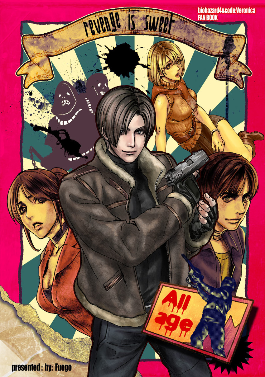 leon s. kennedy, ashley graham, claire redfield, dr. salvador, and steve burnside (resident evil and 2 more) drawn by katou_teppei