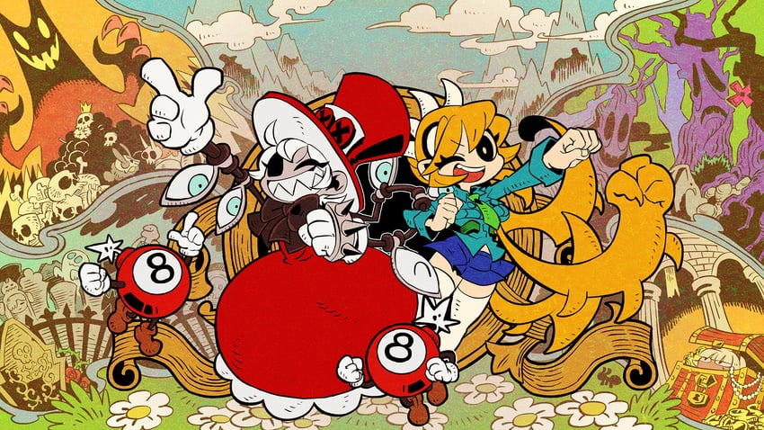 filia, samson, squigly, ms. fortune, peacock, and 4 more (skullgirls and 2 more) drawn by yamada9000
