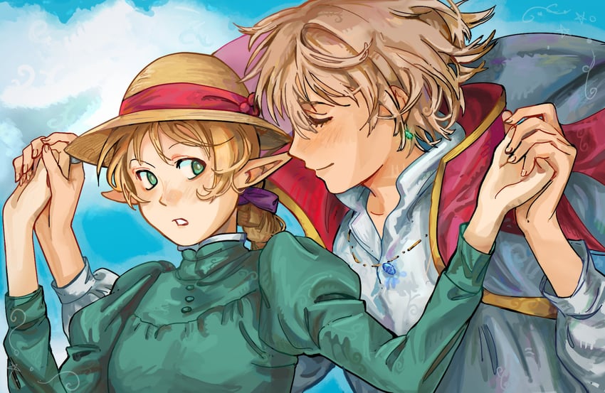 marcille donato, falin touden, howl pendragon, and sophie hatter (dungeon meshi and 1 more) drawn by wormontwostrings
