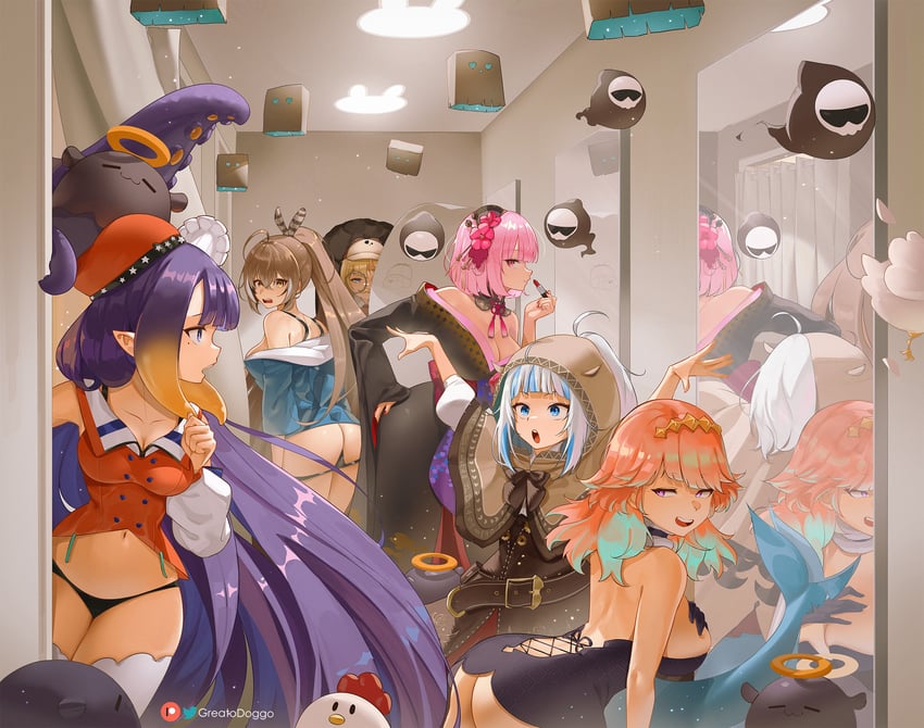 gawr gura, mori calliope, ninomae ina'nis, nanashi mumei, takanashi kiara, and 4 more (hololive and 1 more) drawn by greatodoggo