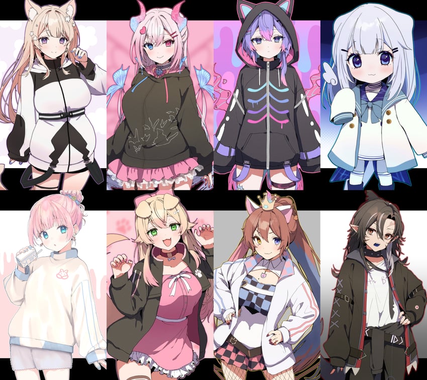 sakurai hana, canaria, sleepybunsu, amane momo, and bluenamie (indie virtual youtuber and 1 more) drawn by tomozero