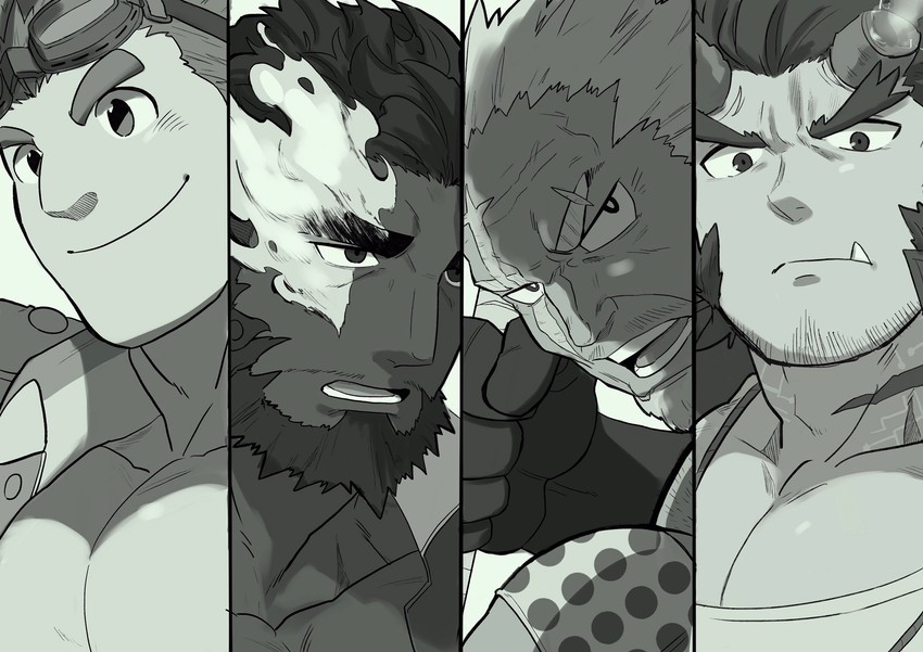 takemaru, hephaestus, kajiya kurogane, and amatsumara (tokyo afterschool summoners) drawn by 1hao_(@cerbero64)