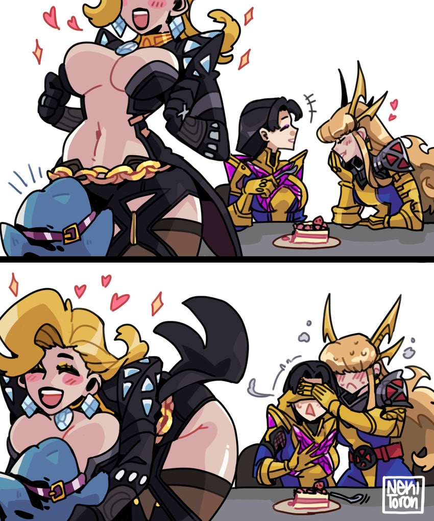 psylocke, emma frost, jeff the land shark, and magik (marvel and 2 more) drawn by nekitoron