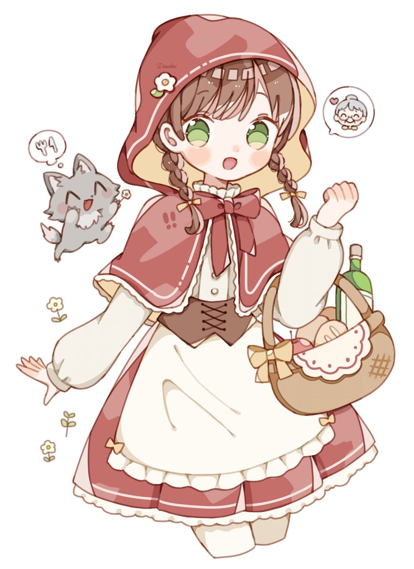 little red riding hood, big bad wolf, and grandmother (little red riding hood) drawn by nagihoko
