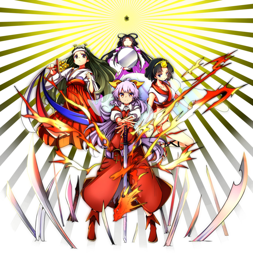watatsuki no yorihime, amaterasu, ishikori-dome, izunome, ame no uzume, and 1 more (touhou) drawn by baba_(baba_seimaijo)