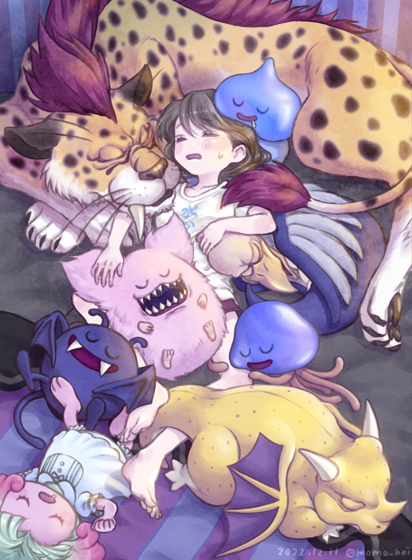 slime, healslime, dracky, heroine, puklipo, and 4 more (dragon quest and 1 more) drawn by momo_nei