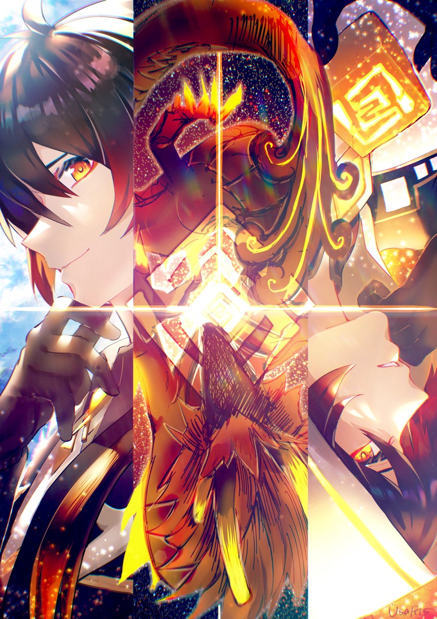 zhongli and rex lapis (genshin impact) drawn by uni_sirasu