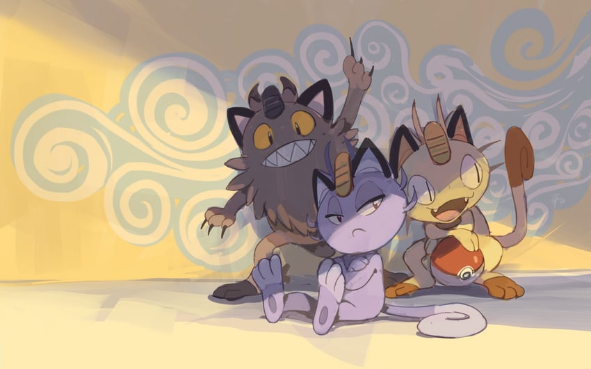 meowth, alolan meowth, and galarian meowth (pokemon) drawn by edtropolis