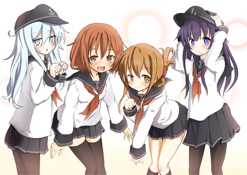 hibiki, inazuma, ikazuchi, and akatsuki (kantai collection) drawn by mokichi812
