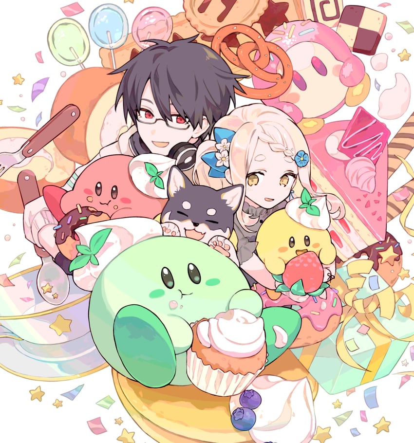 kirby, waddle dee, yumeoi kakeru, machita chima, and kuroi shiba (nijisanji and 2 more) drawn by iv_4t