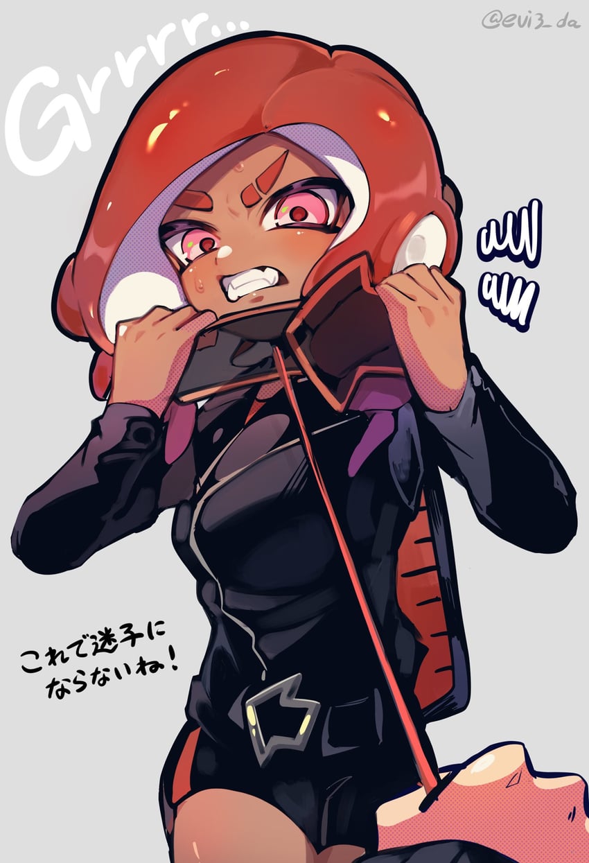 octoling player character and octoling girl (splatoon and 1 more) drawn by ebio(evi3_da)