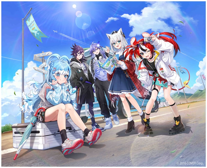 shirakami fubuki, hakos baelz, kobo kanaeru, banzoin hakka, and minase rio (hololive and 4 more) drawn by amagai_tarou and pisuke_wan