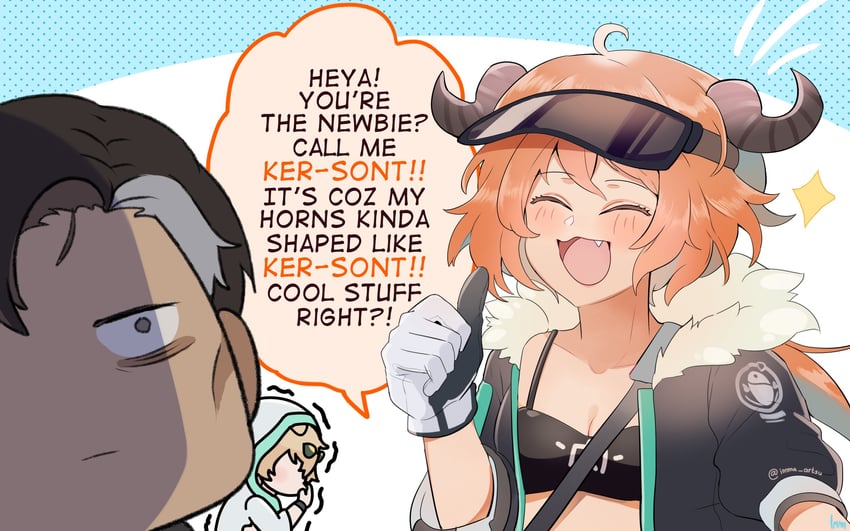 tequila, croissant, and doc (arknights and 1 more) drawn by imma_artsu
