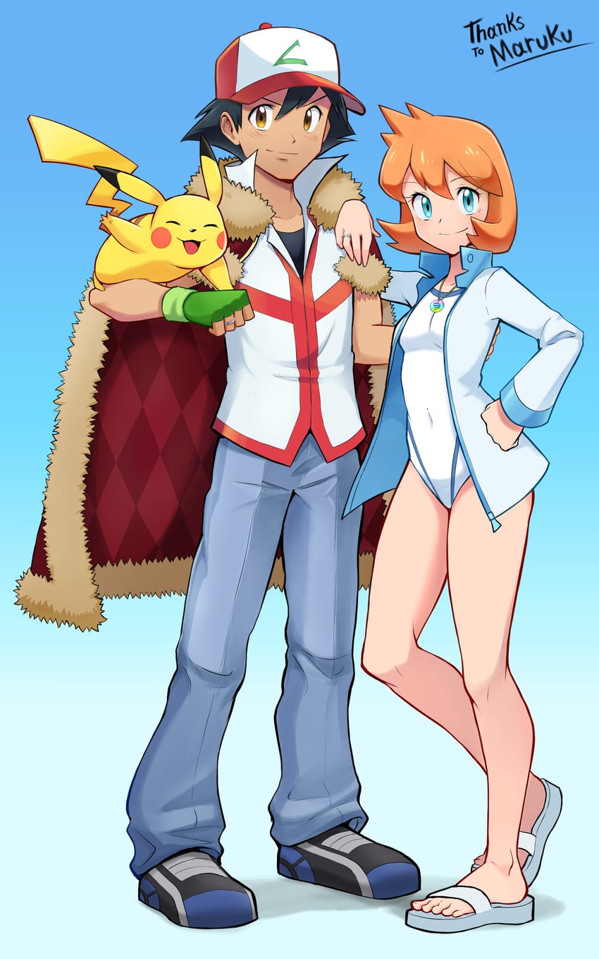 pikachu, ash ketchum, and misty (pokemon and 1 more) drawn by mr.thunderigor