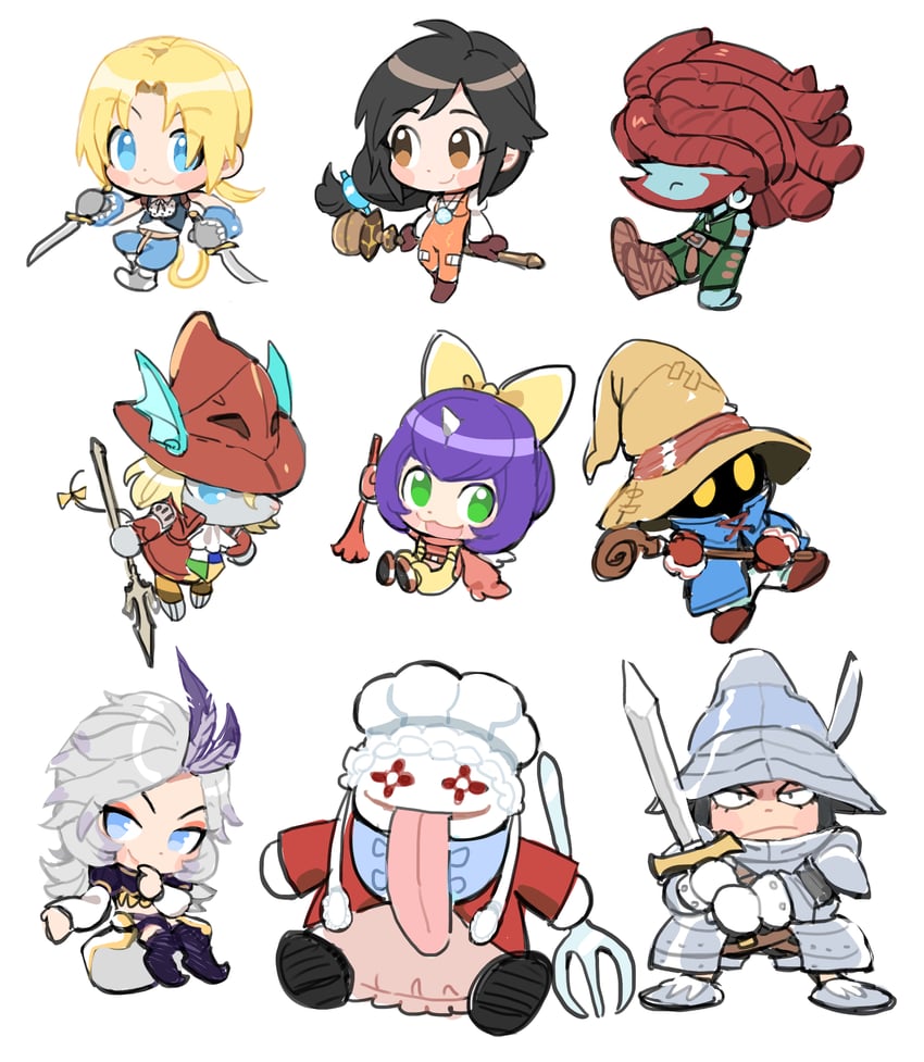zidane tribal, garnet til alexandros xvii, black mage, vivi ornitier, eiko carol, and 5 more (final fantasy and 1 more) drawn by dede_(qwea_00000)