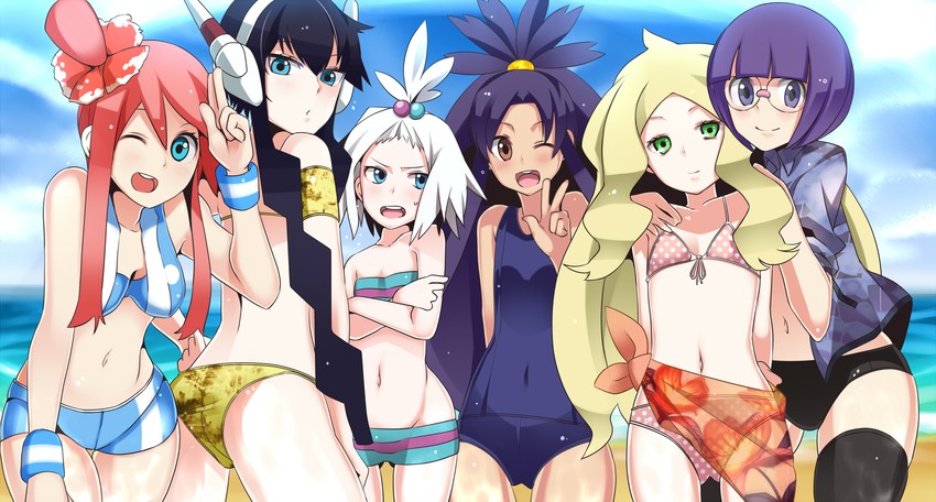 skyla, elesa, iris, roxie, caitlin, and 1 more (pokemon and 2 more) drawn by parsley_(kn-08)