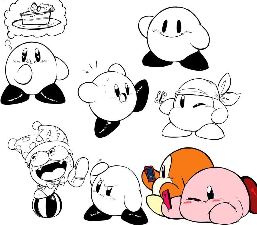 kirby, waddle dee, bandana waddle dee, and marx (kirby) drawn by teevo