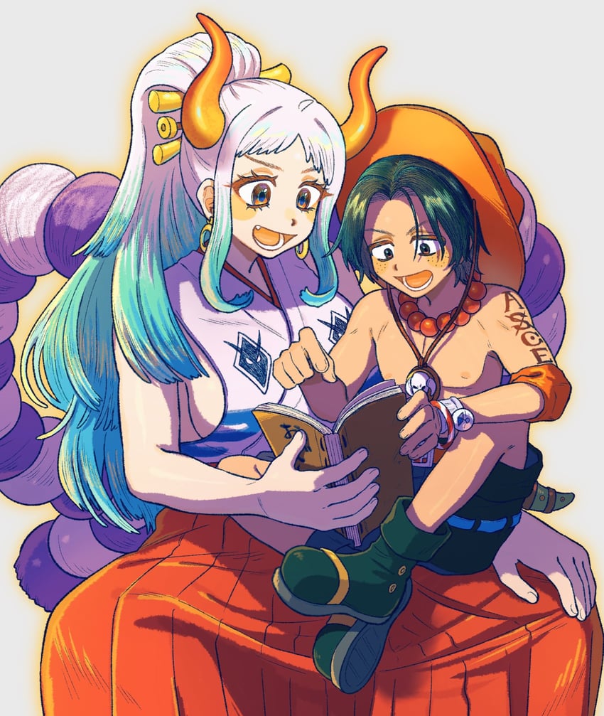 yamato and portgas d. ace (one piece) drawn by aiwothx