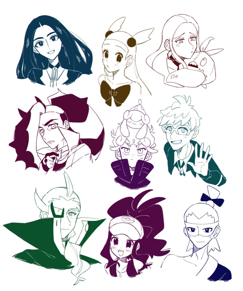 hilda, piers, bede, geeta, jasmine, and 6 more (pokemon and 6 more) drawn by hime_(himetya105)