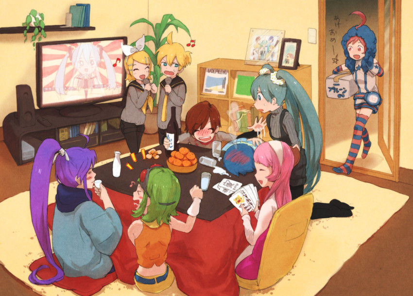 hatsune miku, kagamine rin, kagamine len, megurine luka, kaito, and 4 more (vocaloid) drawn by mitosa