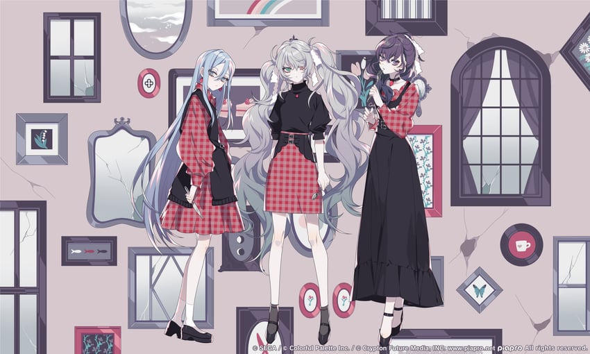 hatsune miku, asahina mafuyu, yoisaki kanade, and 25-ji miku (vocaloid and 2 more) drawn by shikimi_(yurakuru)