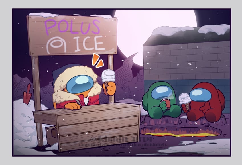 crewmate, orange, green, and maroon (among us) drawn by kiman