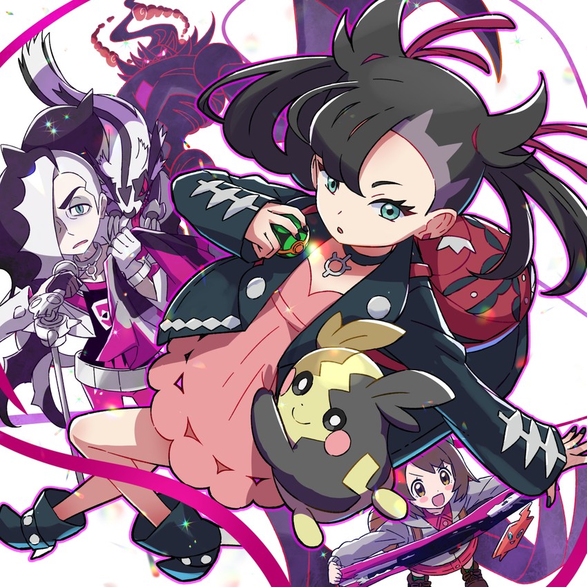 marnie, gloria, rotom, rotom phone, morpeko, and 4 more (pokemon and 1 more) drawn by kingin